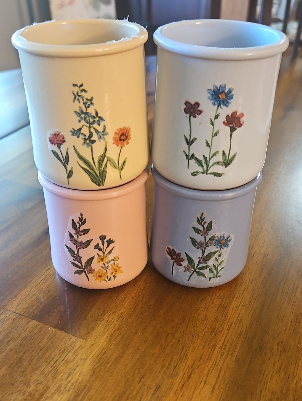 La Fermiere Reuseable Ceramic Jars W/ Decopaged Floral Design.  Set Of 4 - Picture 2 of 5